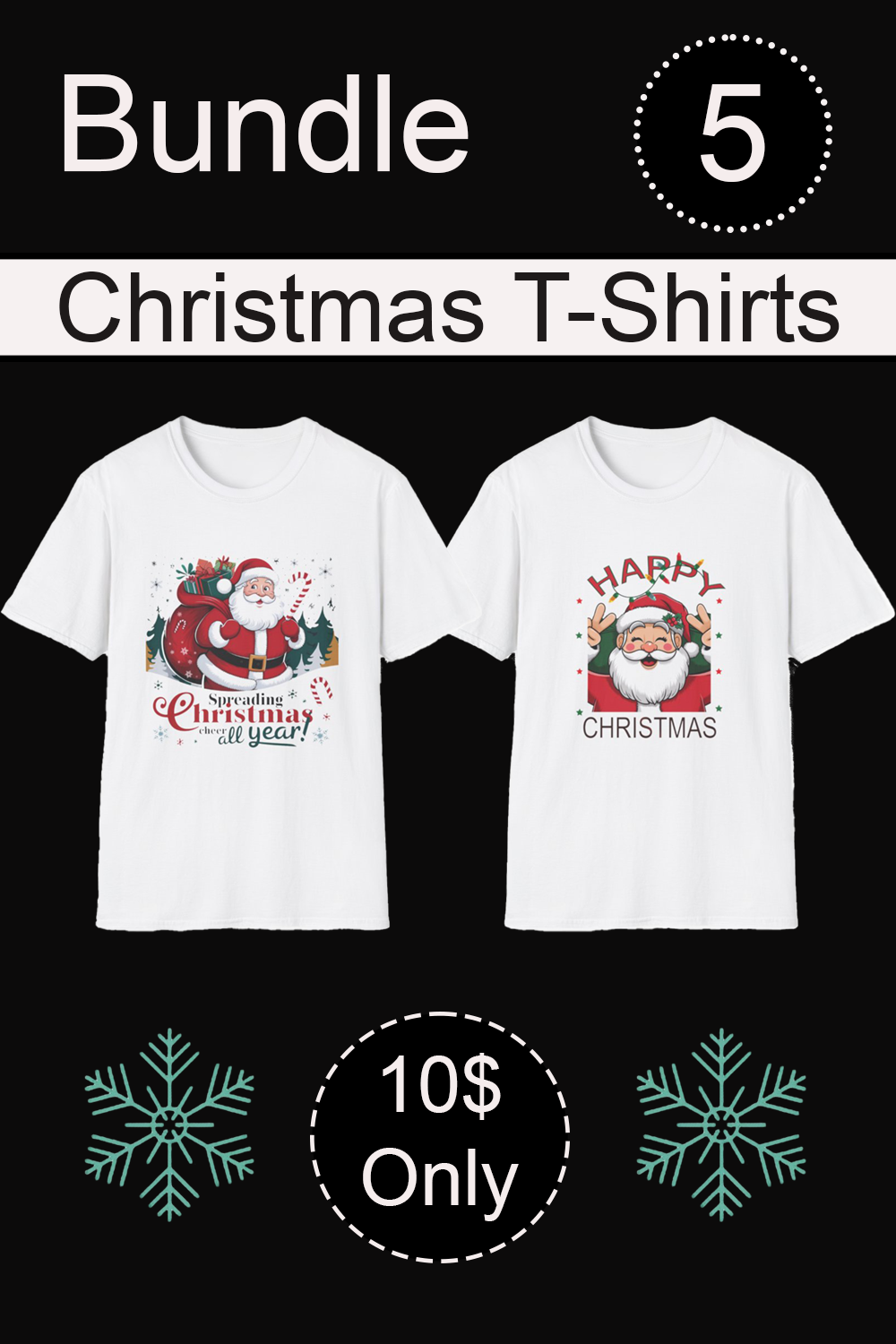 I am selling bundle of five Christmas t- shirt designs pinterest preview image.