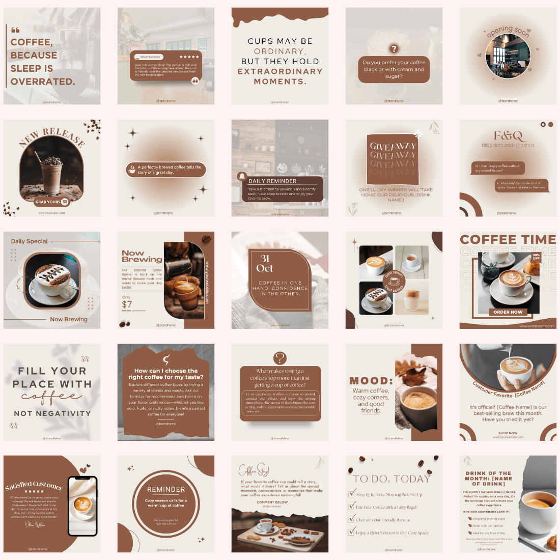 75 Coffee Shop Instagram Posts - Social Media Canva Template For Cafe Owners preview image.