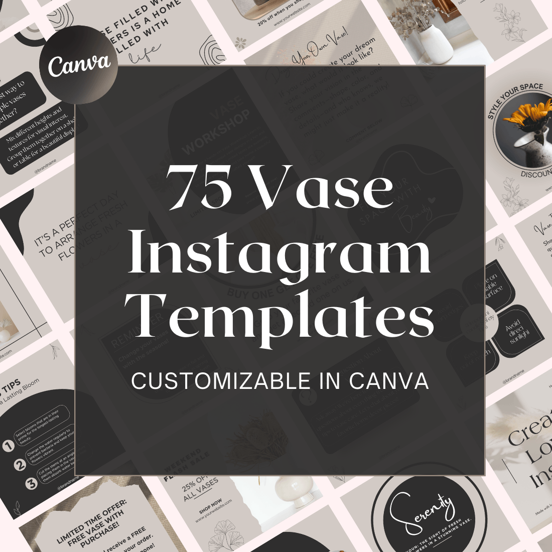 75 Vase Business Instagram Post Templates - Pottery Business Marketing cover image.