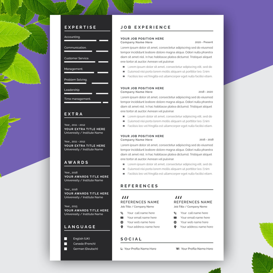 Resume Layout Set with Navy Elements preview image.