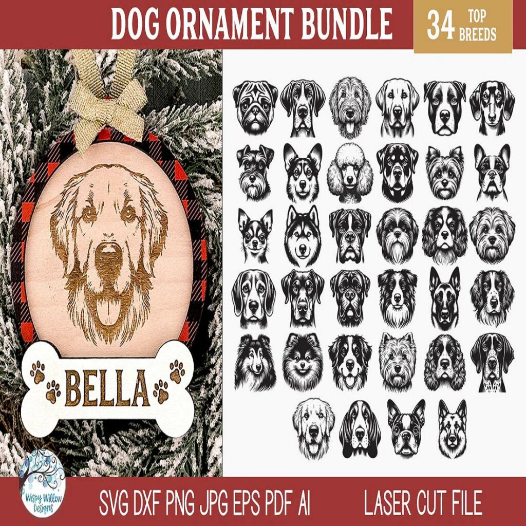 Dog Breed Christmas Ornament SVG Bundle for Laser Cutter - MasterBundles