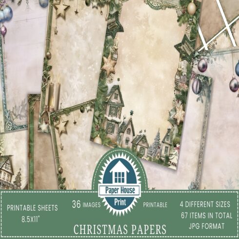 Vintage Blank Christmas Junk Journal Kit, Green Borders cover image.