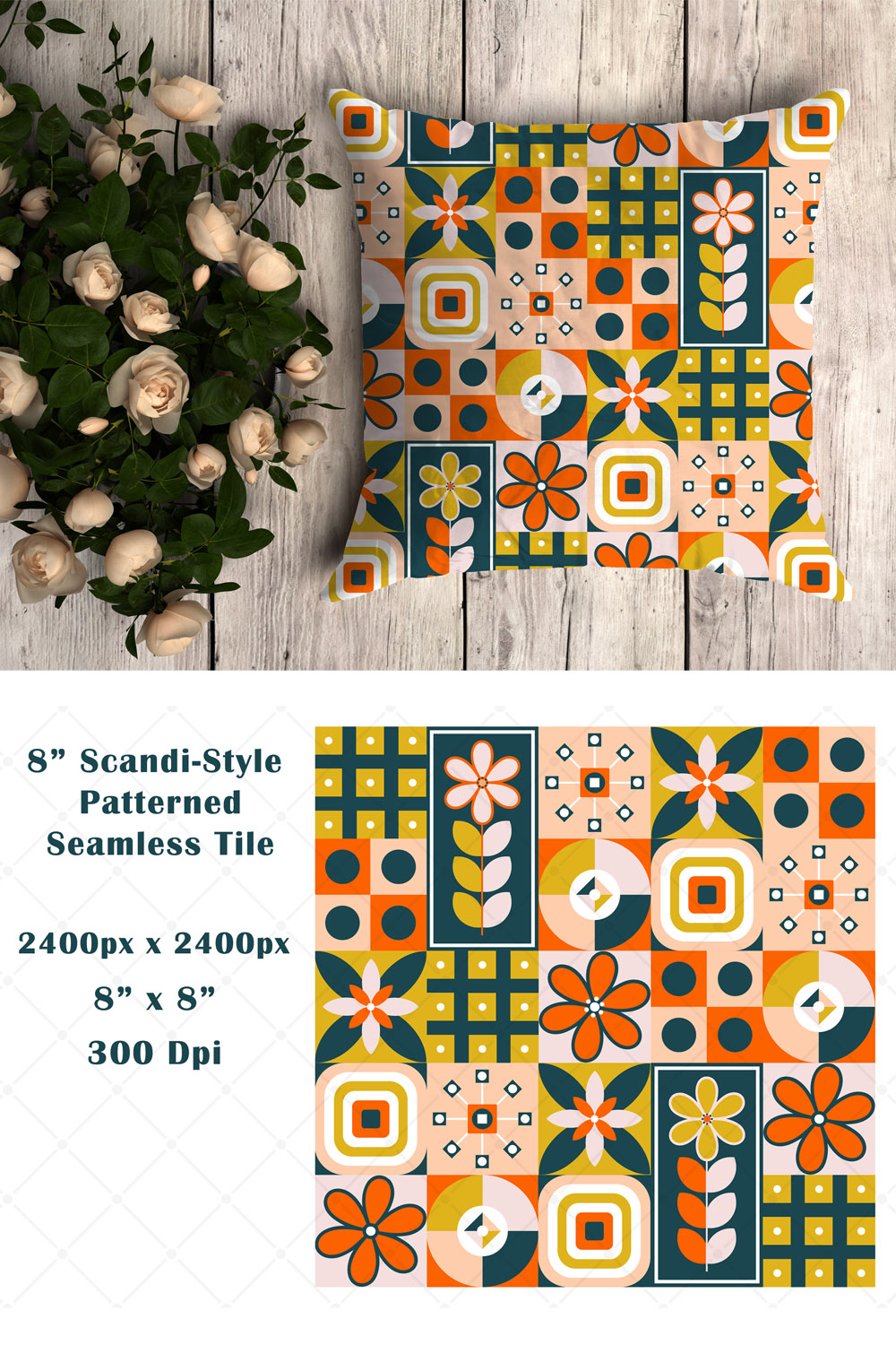 Colorful Scandi Style Seamless Pattern Tile pinterest preview image.