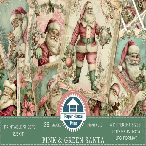 Green and Pink Christmas Junk Journal Paper cover image.