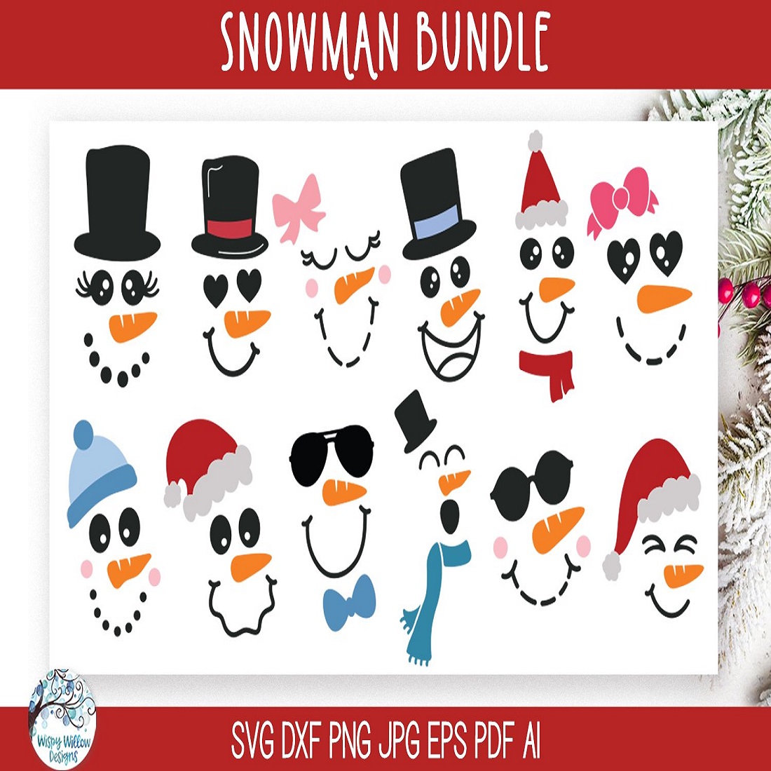 9 snowman face bundle svg winter christmas designs 49