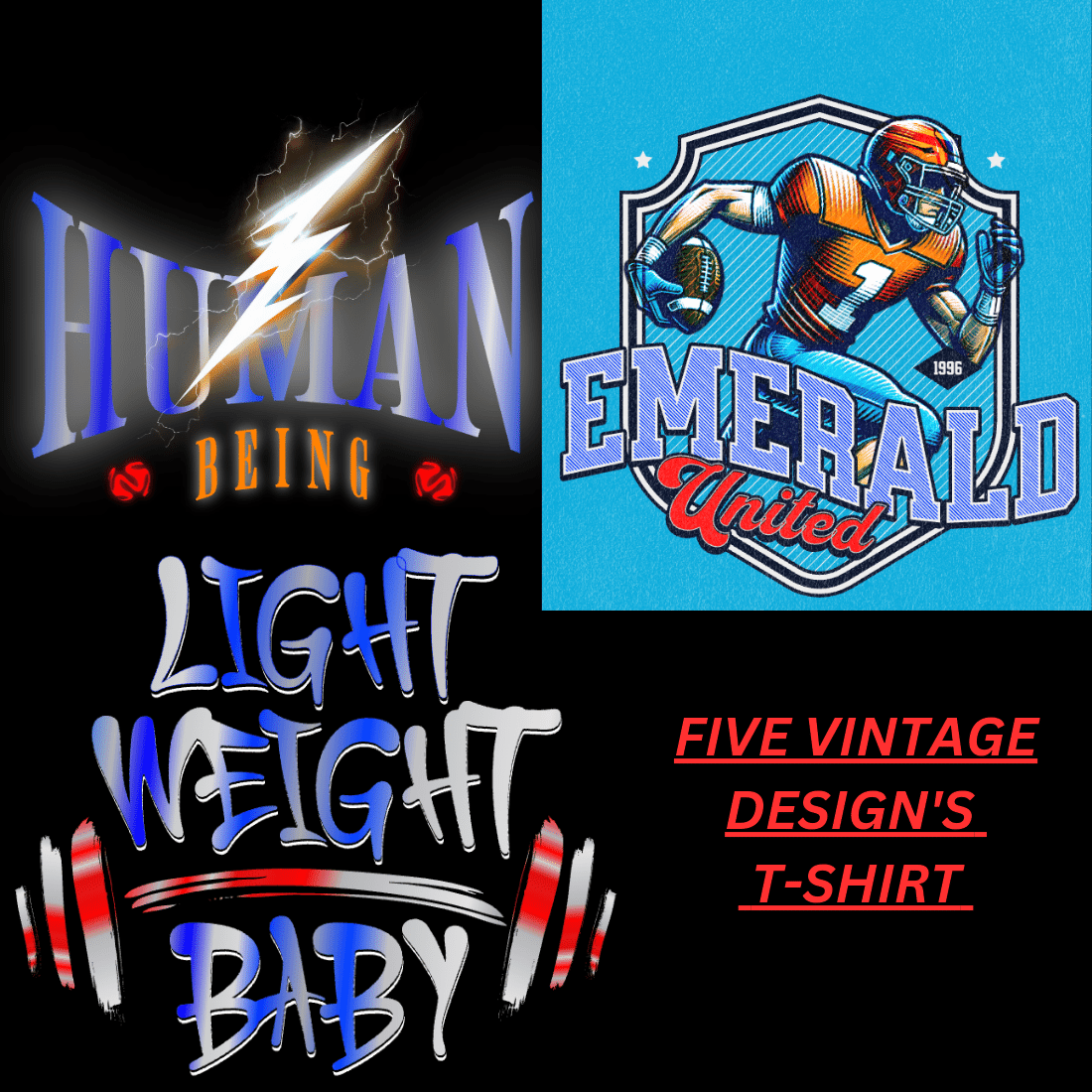 Five Vintage T-shirt Designs preview image.