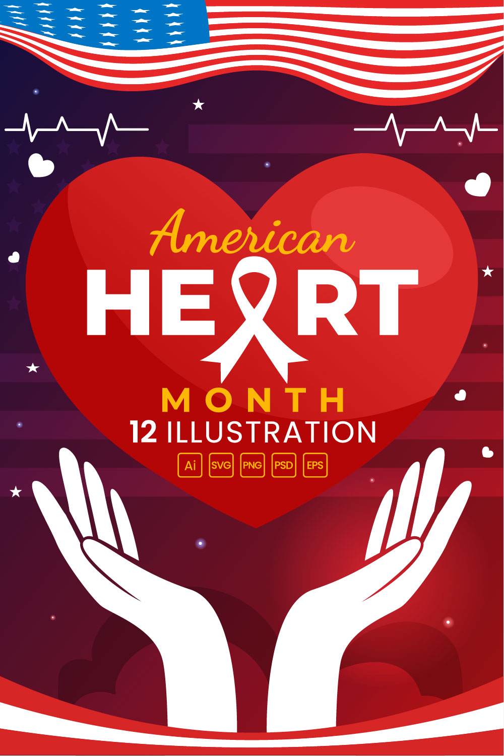 12 February is American Heart Month Illustration pinterest preview image.