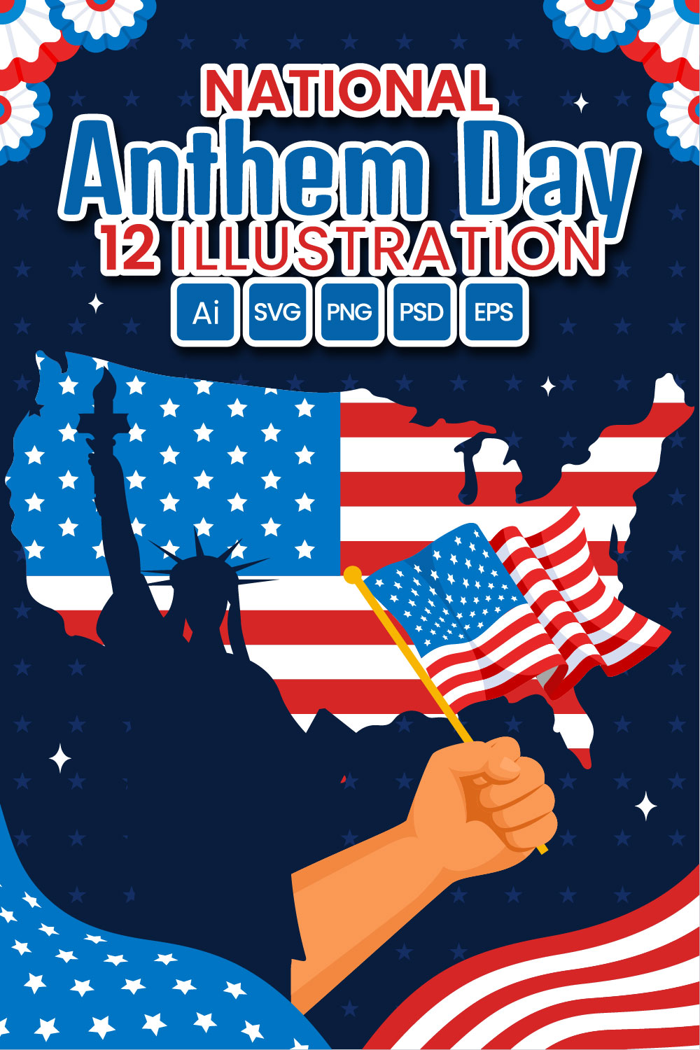 12 National Anthem Day Illustration pinterest preview image.