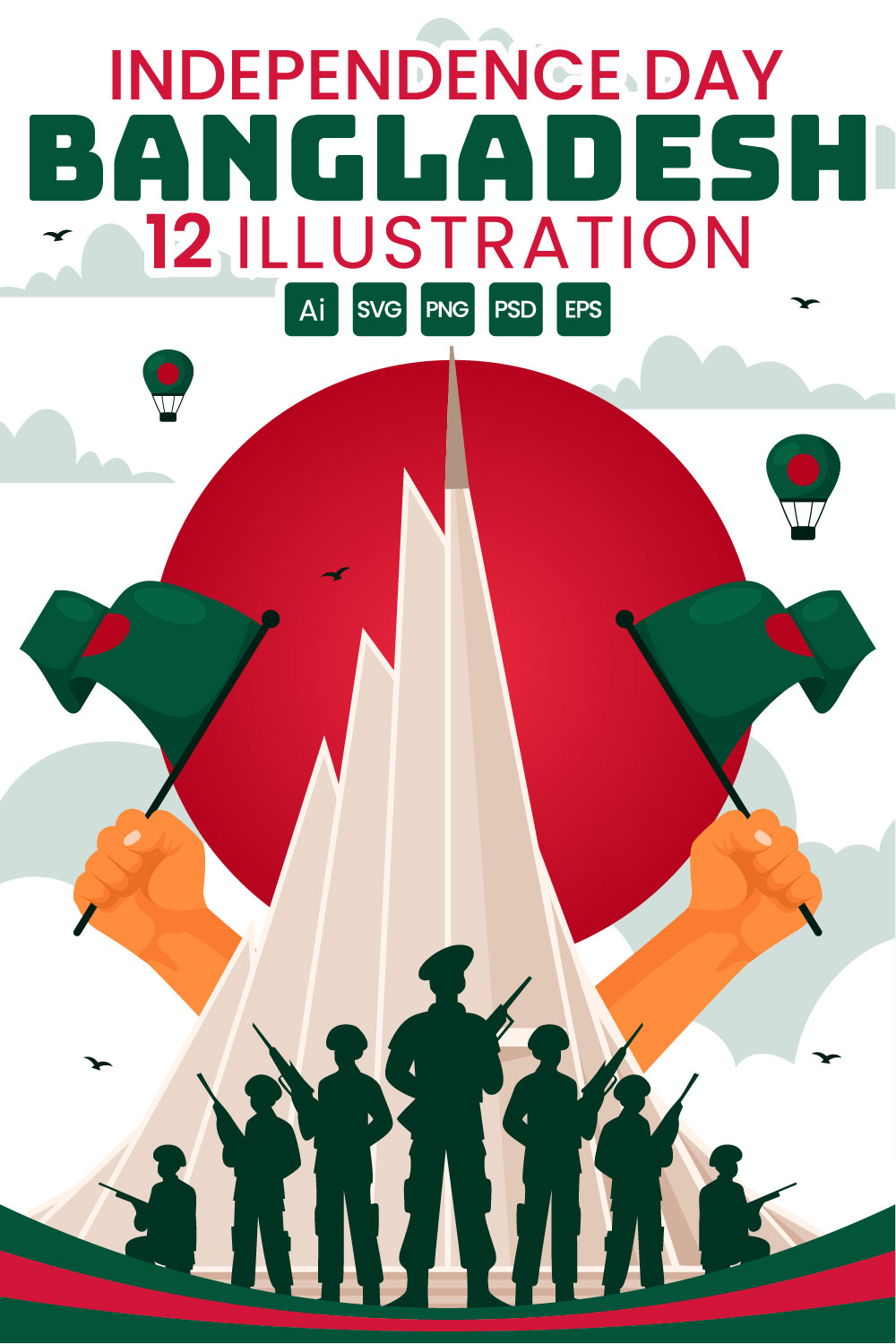 12 Bangladesh Independence Day Illustration pinterest preview image.