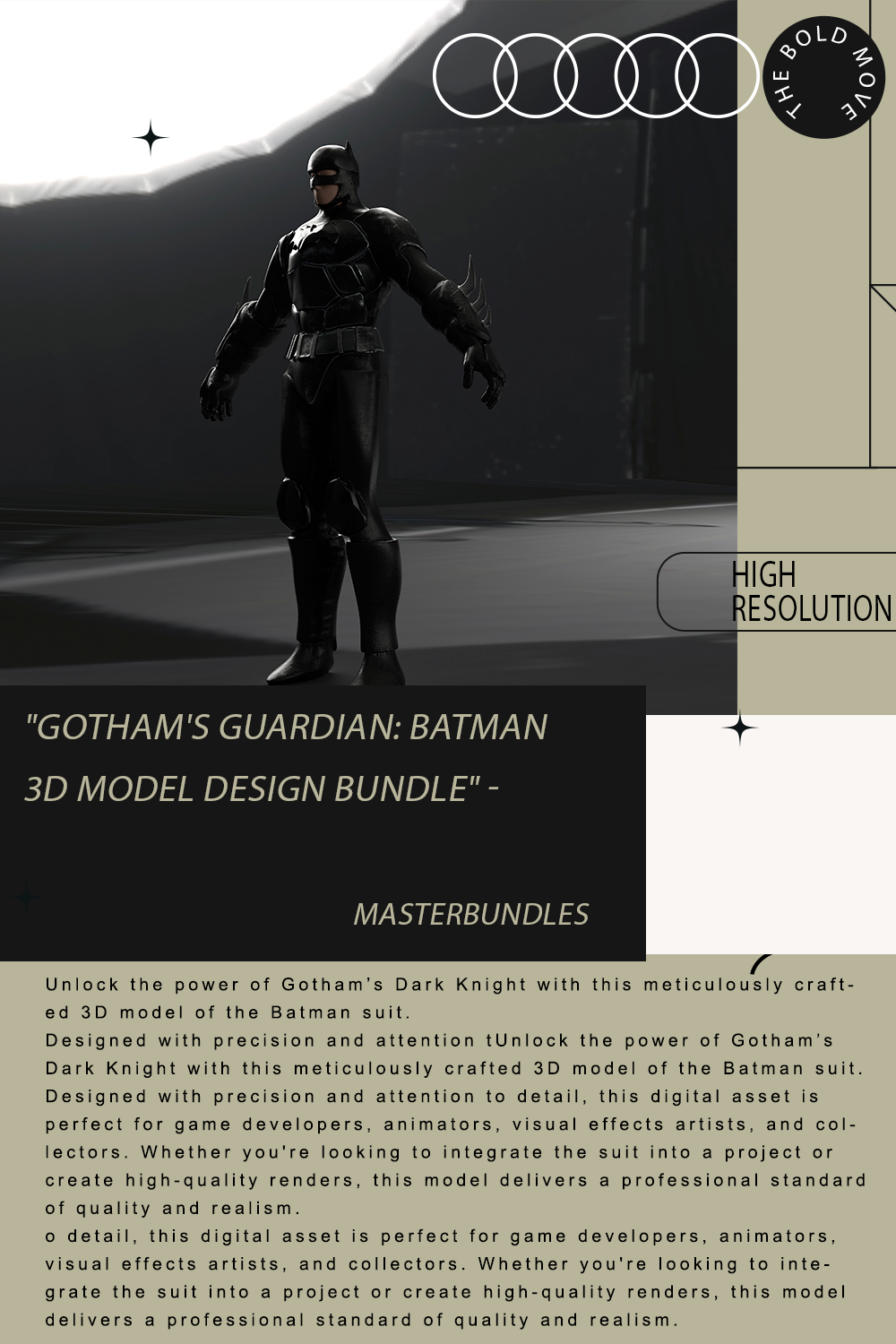 "Gotham's Guardian: Batman 3D Design" pinterest preview image.