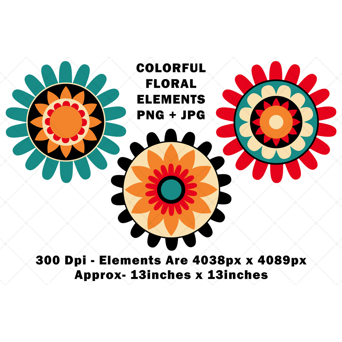 Colorful Funky Flower Design Elements preview image.