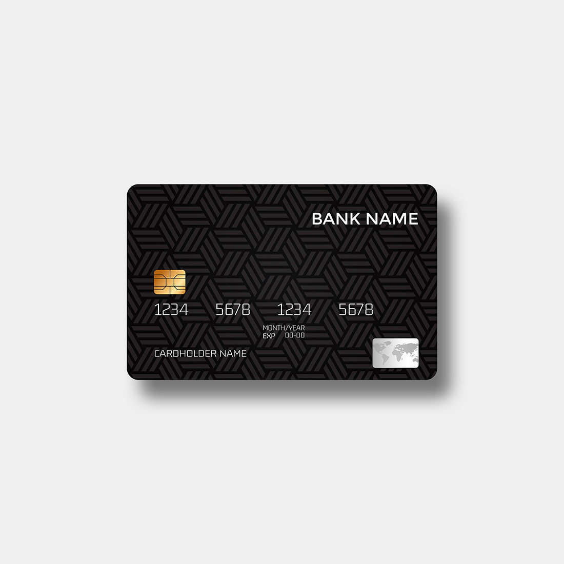 Elegant black debit card design template preview image.