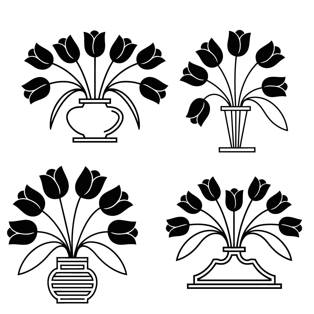 4 pes Black Tulip Bouquets in Sleek Minimalist Style Design bundle for logo flower cover image.