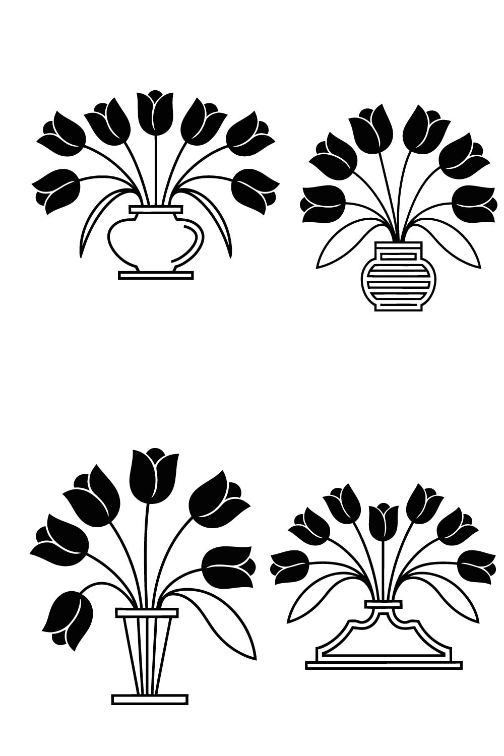 4 pes Black Tulip Bouquets in Sleek Minimalist Style Design bundle for logo flower pinterest preview image.