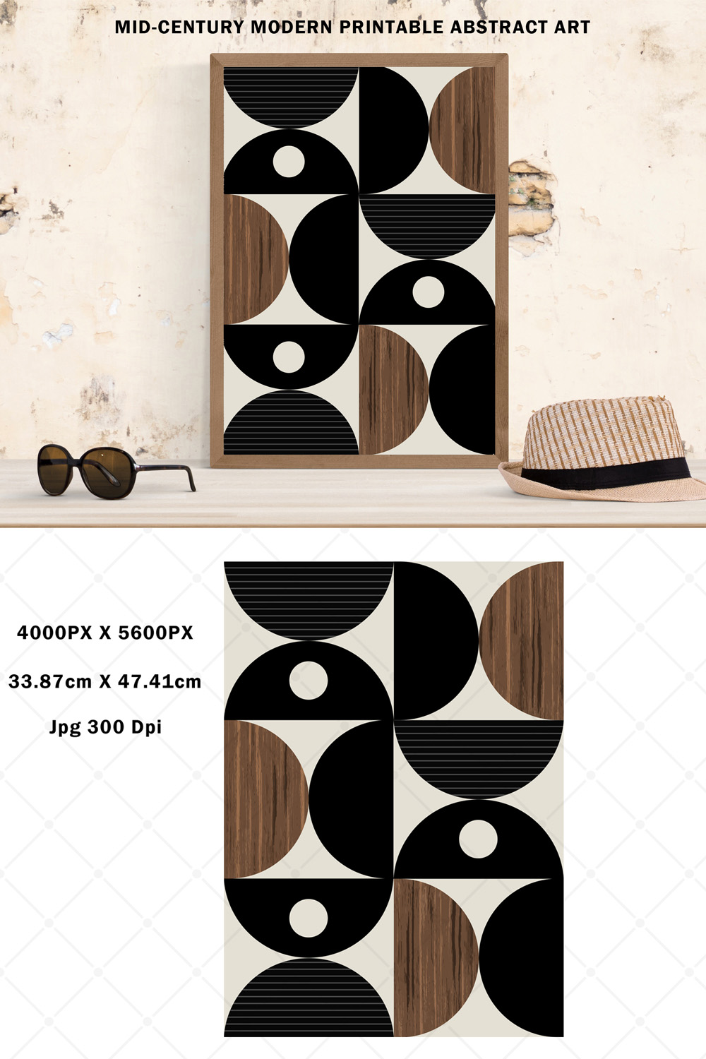 Abstract Black & Wood Minimalist Art pinterest preview image.