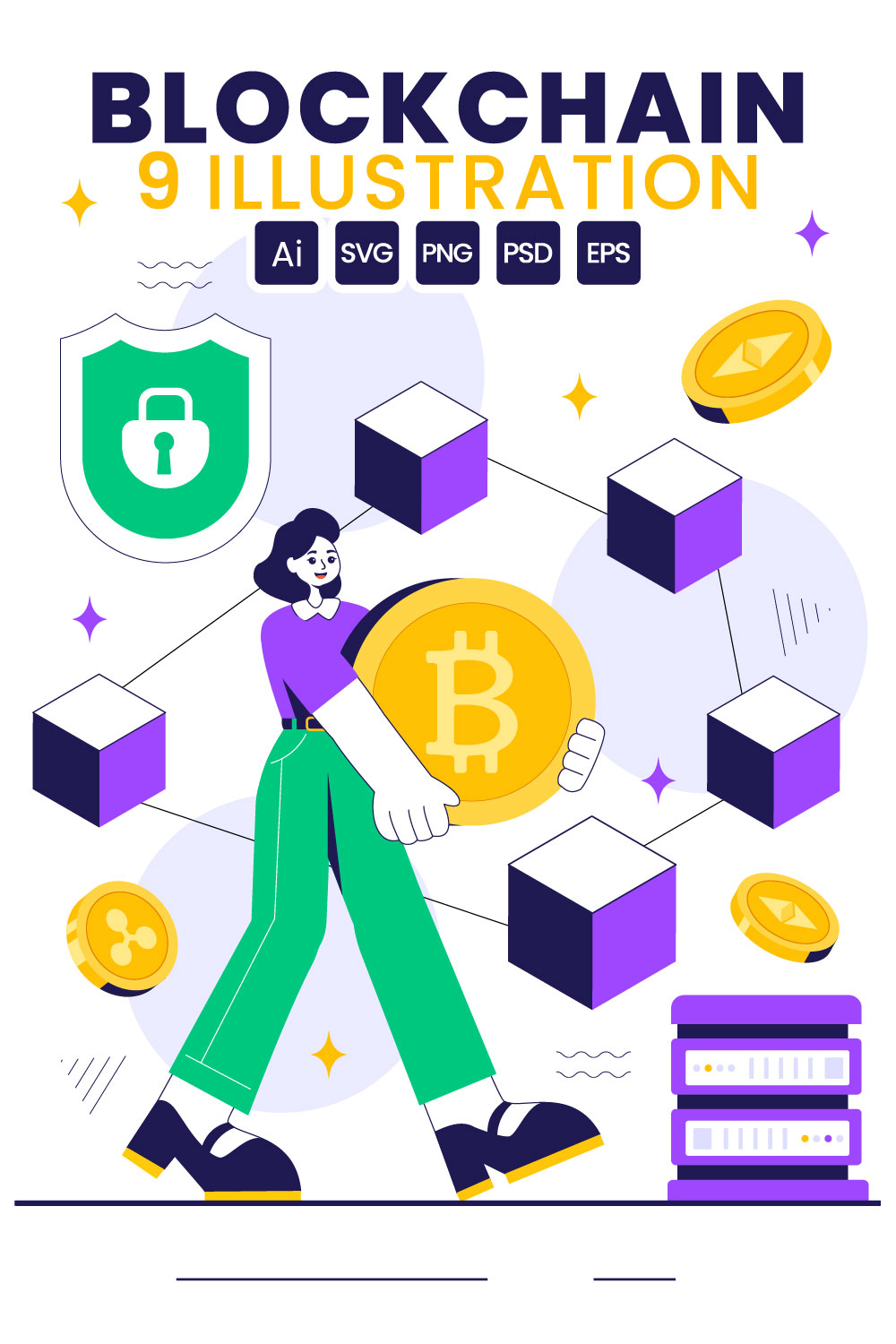 9 Blockchain Technology Illustration pinterest preview image.