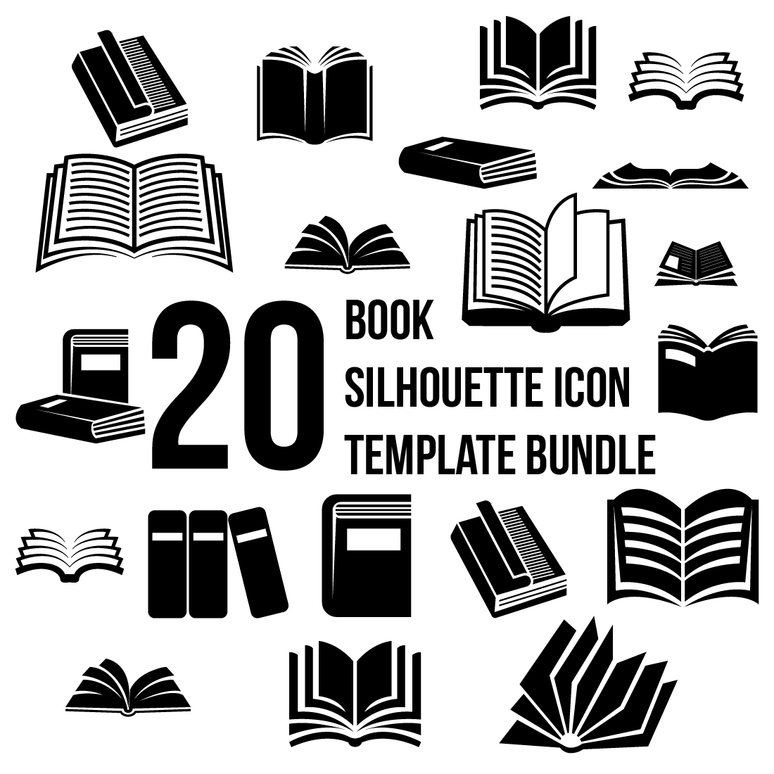 Book silhouette vector bundle set cover image.