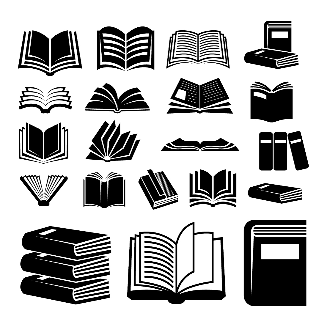 Book silhouette vector bundle set preview image.