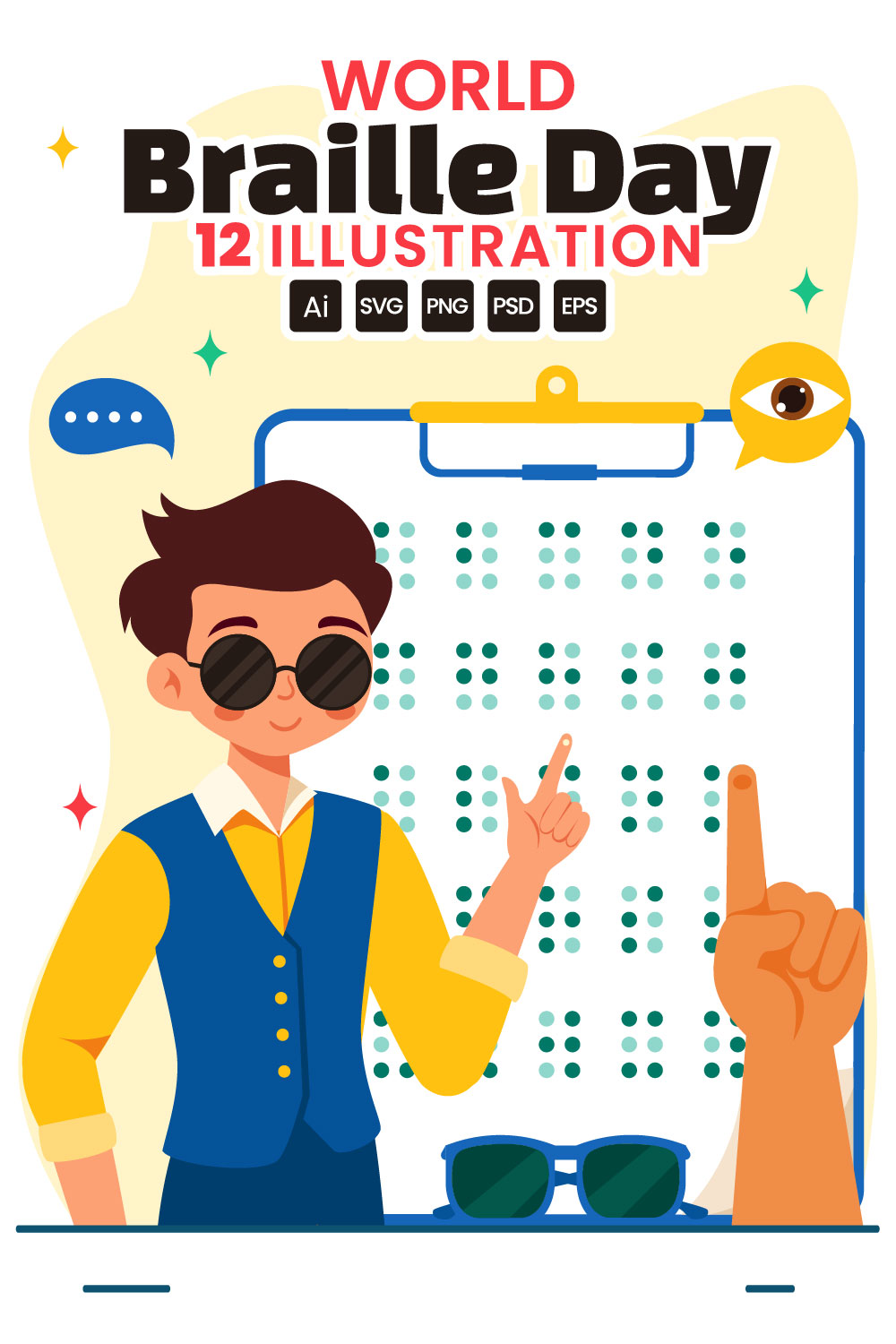 12 World Braille Day Illustration pinterest preview image.