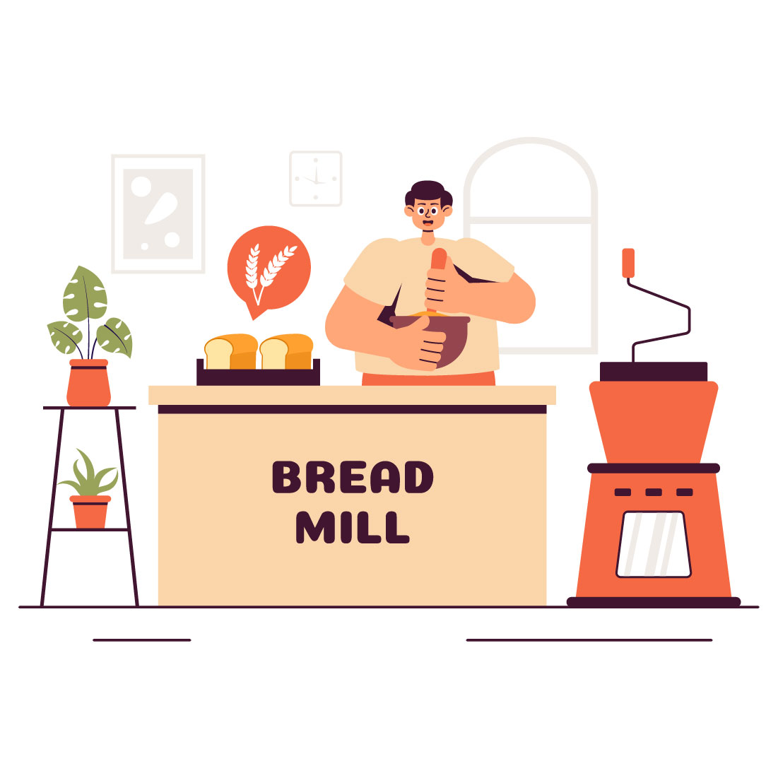 10 Traditional Bread Mill Illustration preview image.