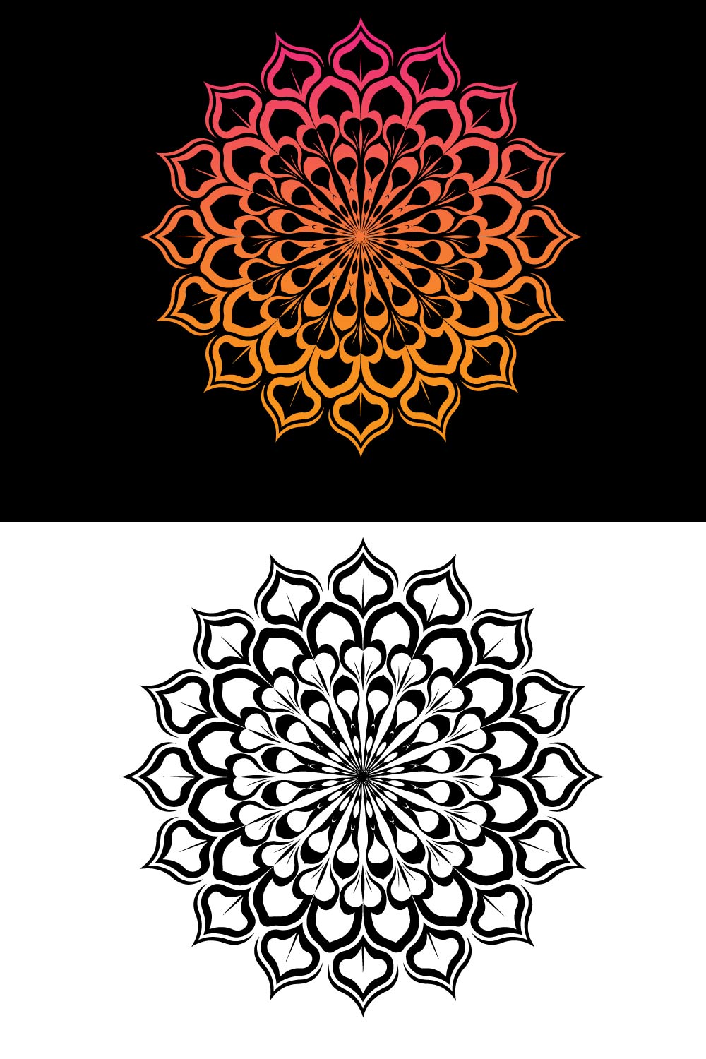 Flat Vector Symmetrical Mandala Design pinterest preview image.