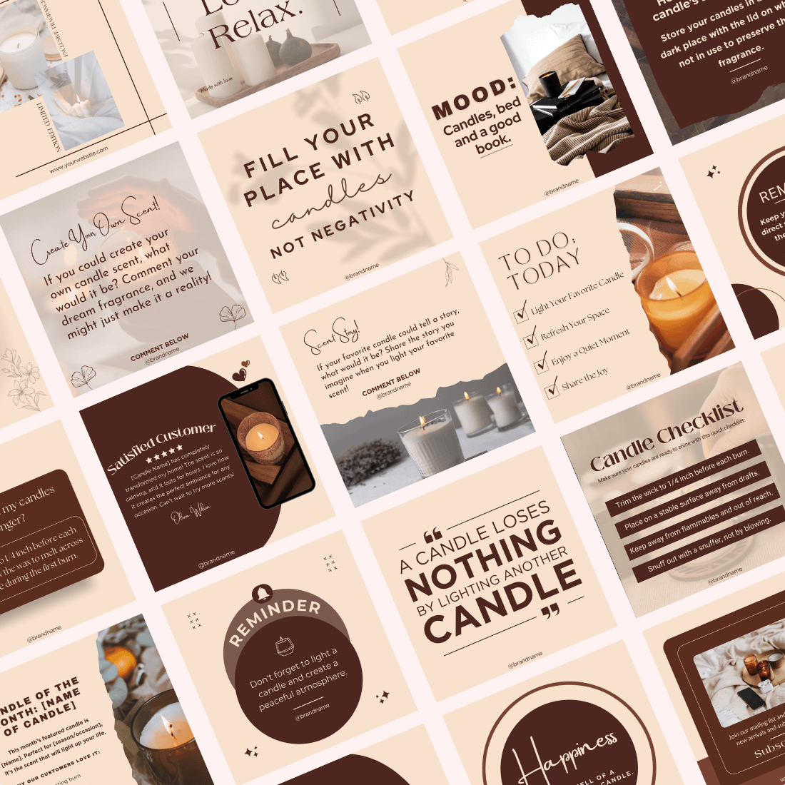 75 Candle Shop Instagram Templates - Handmade Business Social Media Posts preview image.