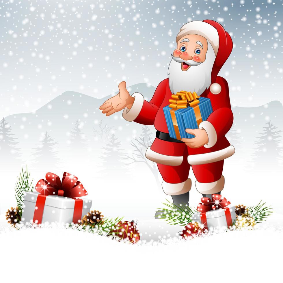 cartoon santa claus holding a gift box vector 954