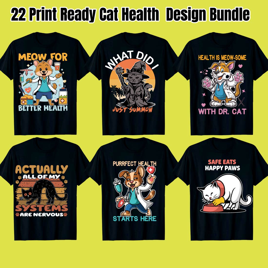 22 Print Ready Cat Health 22 Cat with Animal Bundle Design cover image.