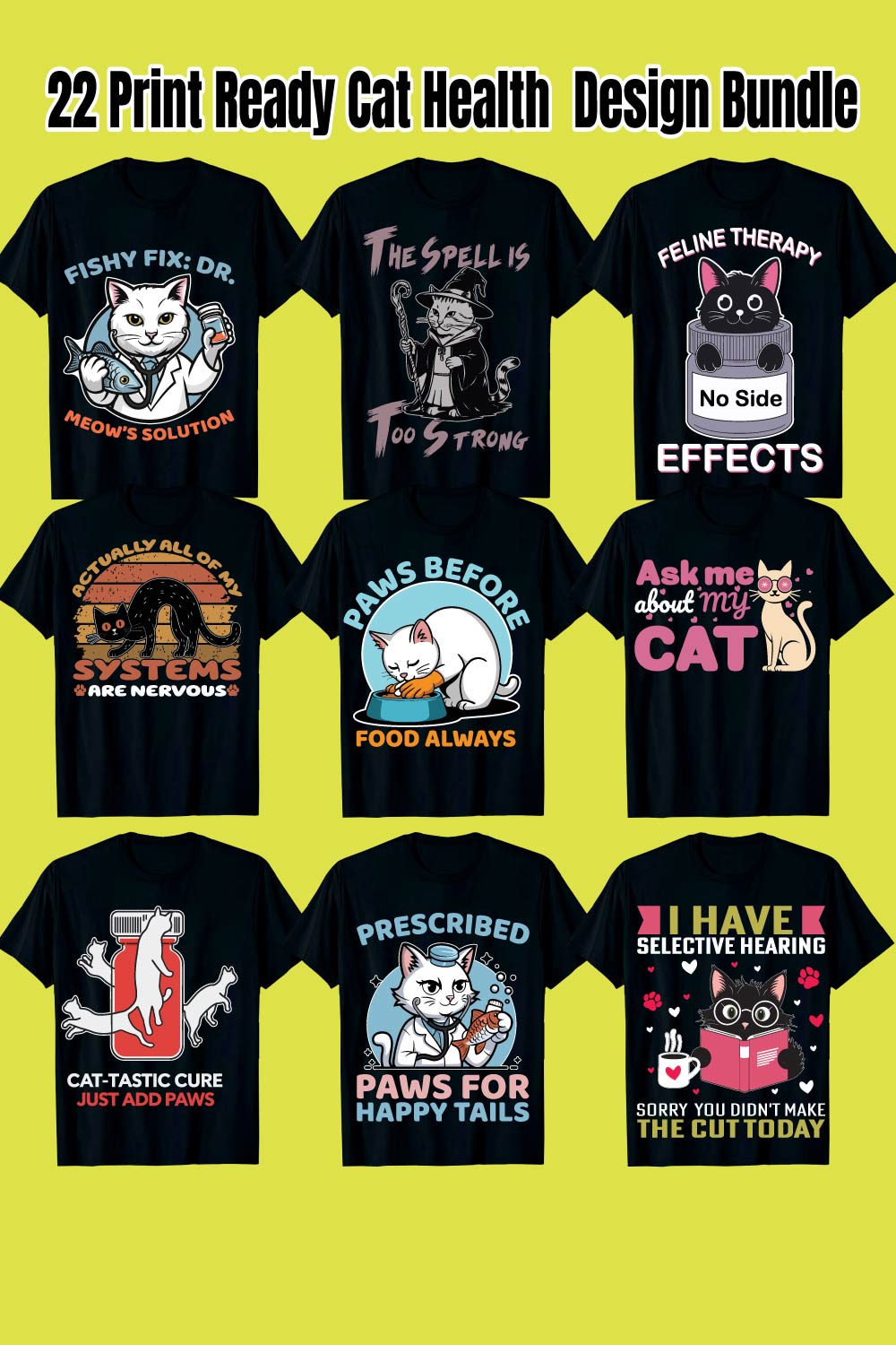 22 Print Ready Cat Health 22 Cat with Animal Bundle Design pinterest preview image.