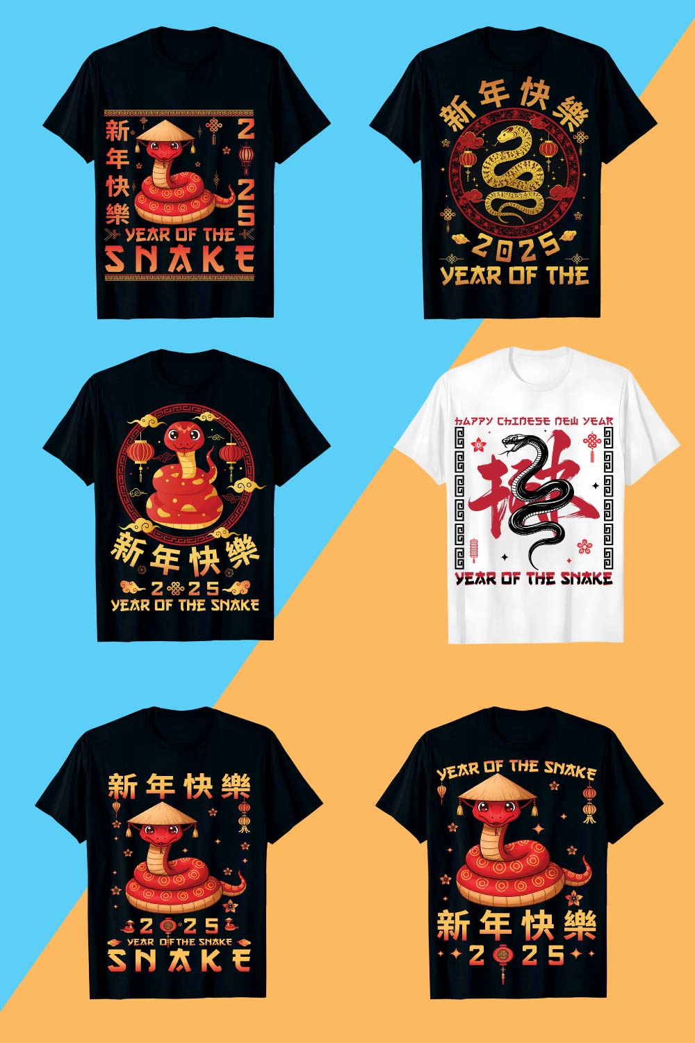 6+ Design Chinese Happy New Year 2025 Snake Design Bundle pinterest preview image.