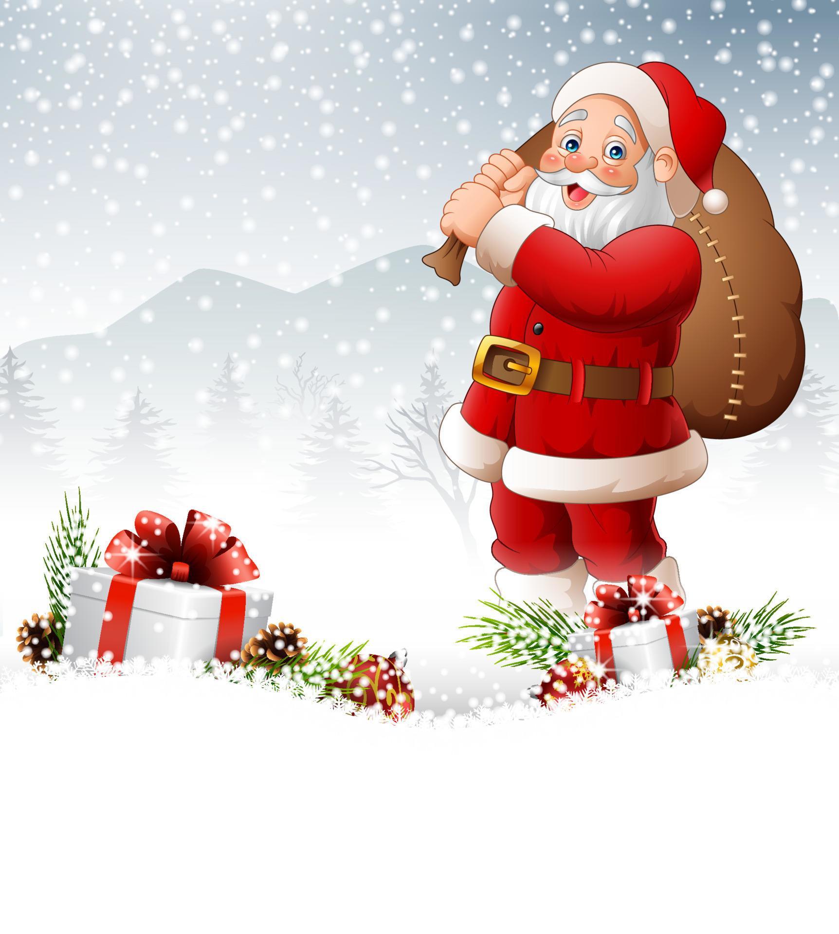 christmas background with santa carrying bag vector 827