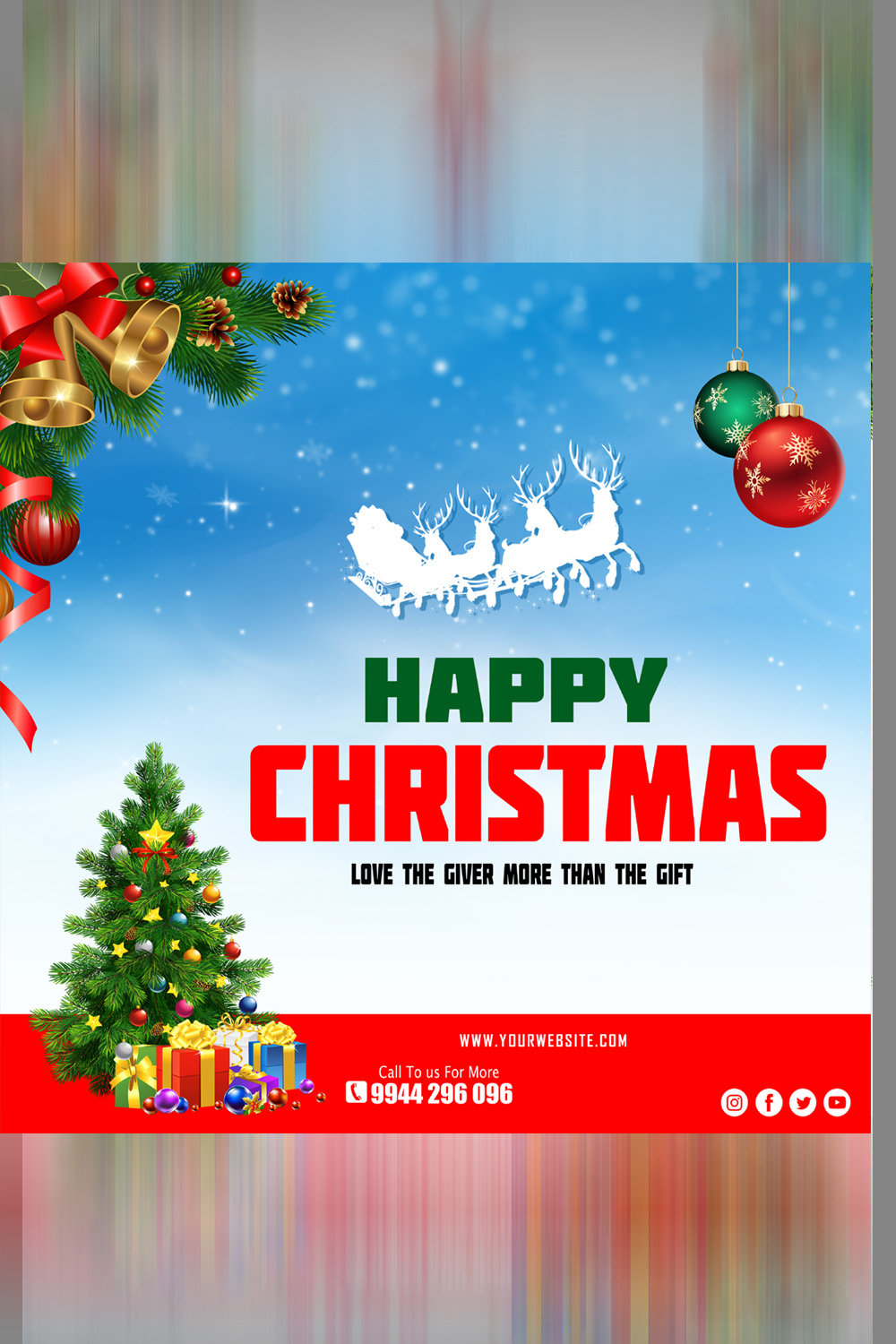 Happy Christmas Banner Design Template pinterest preview image.