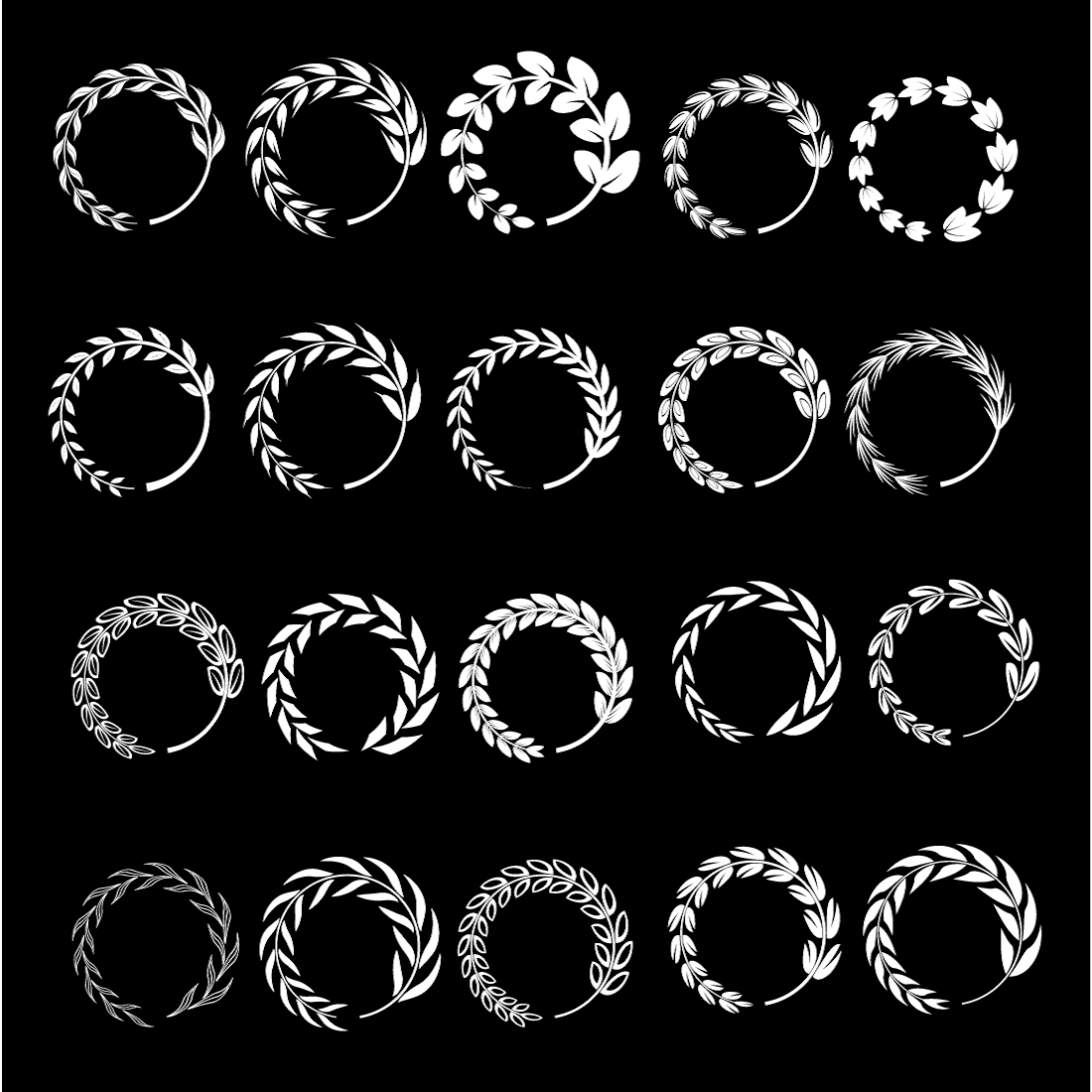 20 circle laurel wreath vector template bundle preview image.