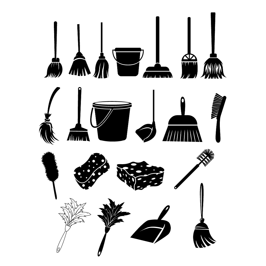 cleaning tools vector silhouette bundle set preview image.