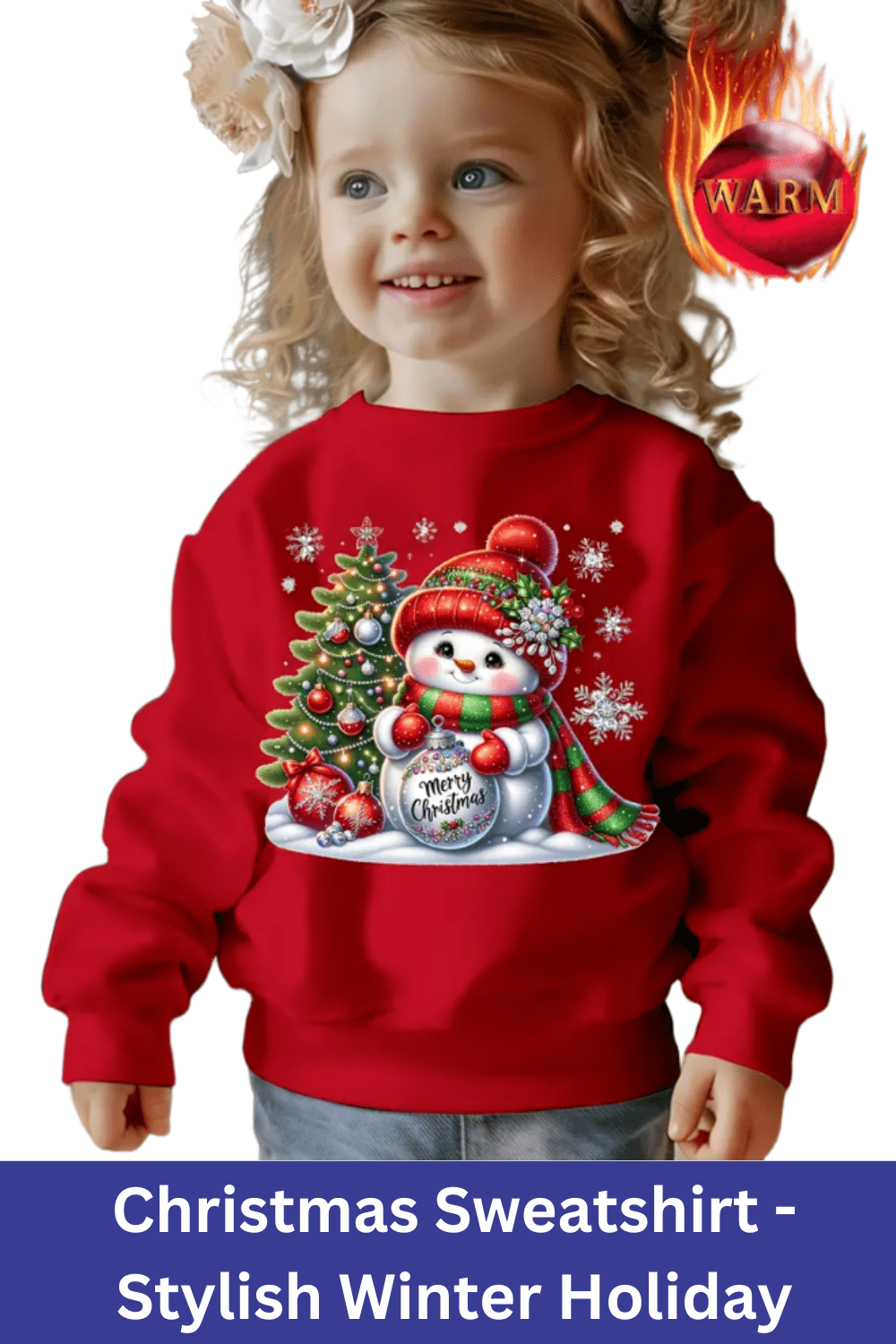 Festive Snowman & Tree Applique Christmas Sweatshirt - Stylish Winter Holiday Top pinterest preview image.