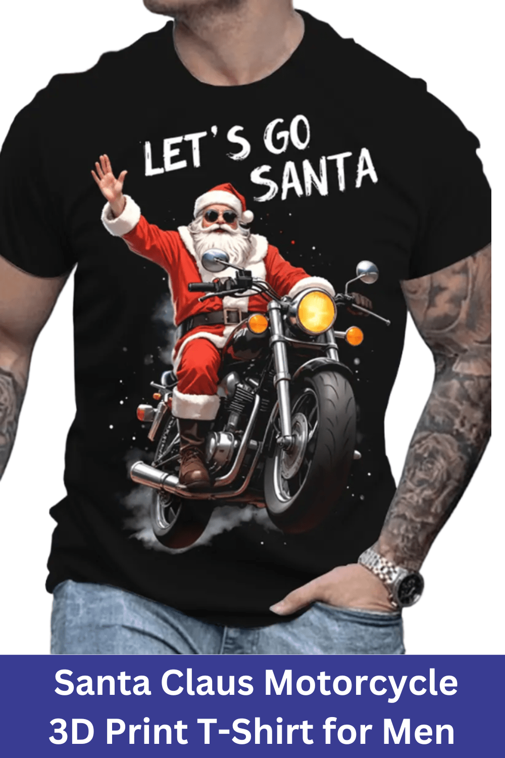 Santa Claus Motorcycle 3D Print T-Shirt for Men - Casual Summer Wear pinterest preview image.