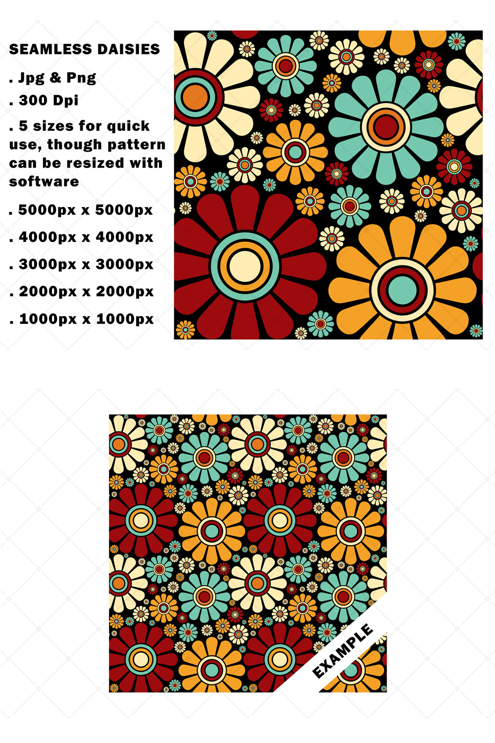 Seamless Daisies Colorful Flowers pinterest preview image.