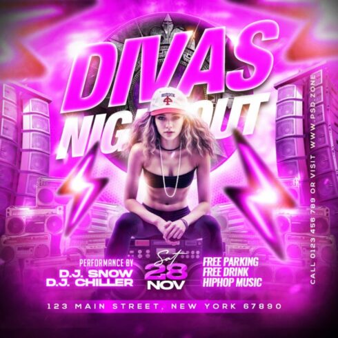 Divas nightout party social media post PSD cover image.