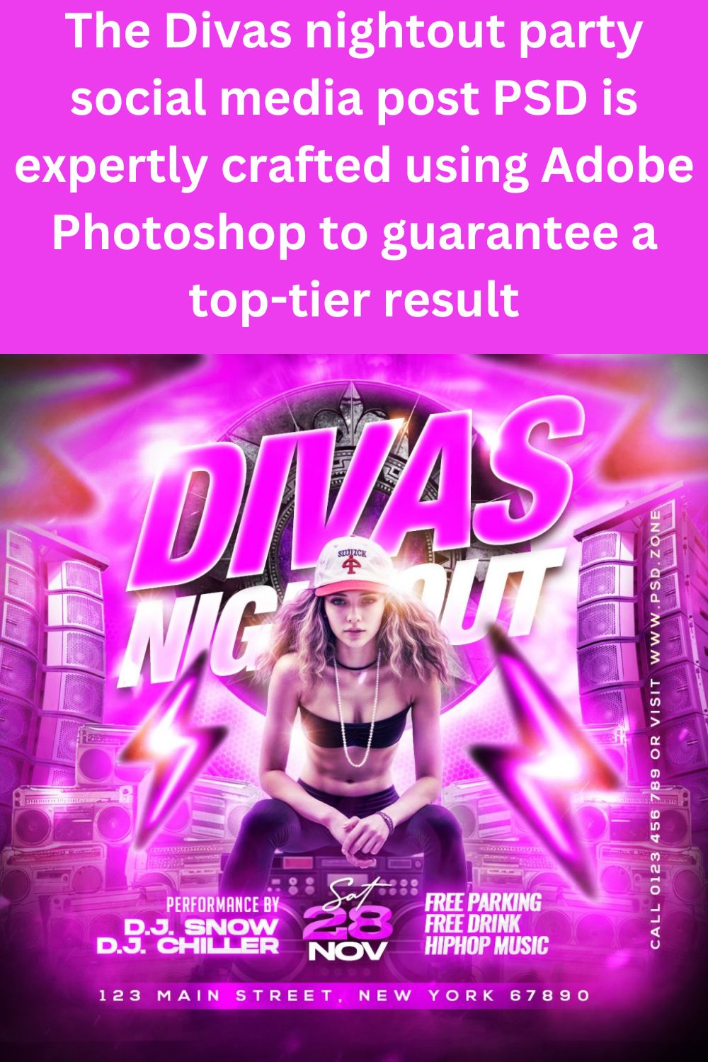 Divas nightout party social media post PSD pinterest preview image.