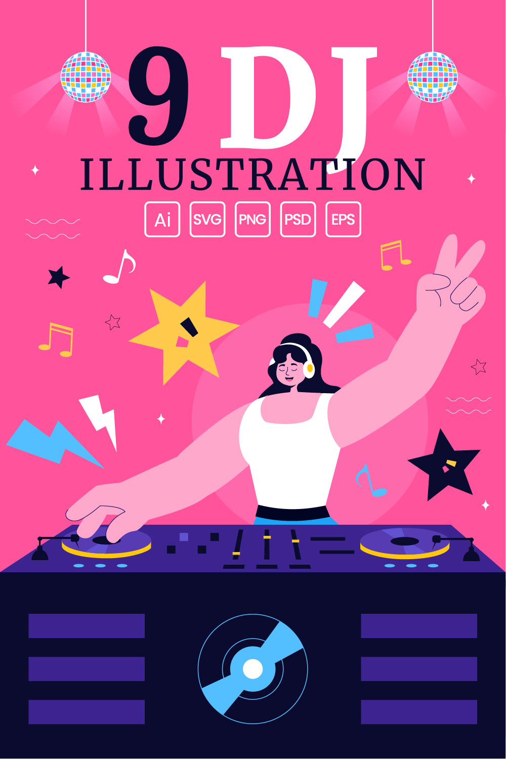 9 Nightlife Club DJ Vector Illustration pinterest preview image.