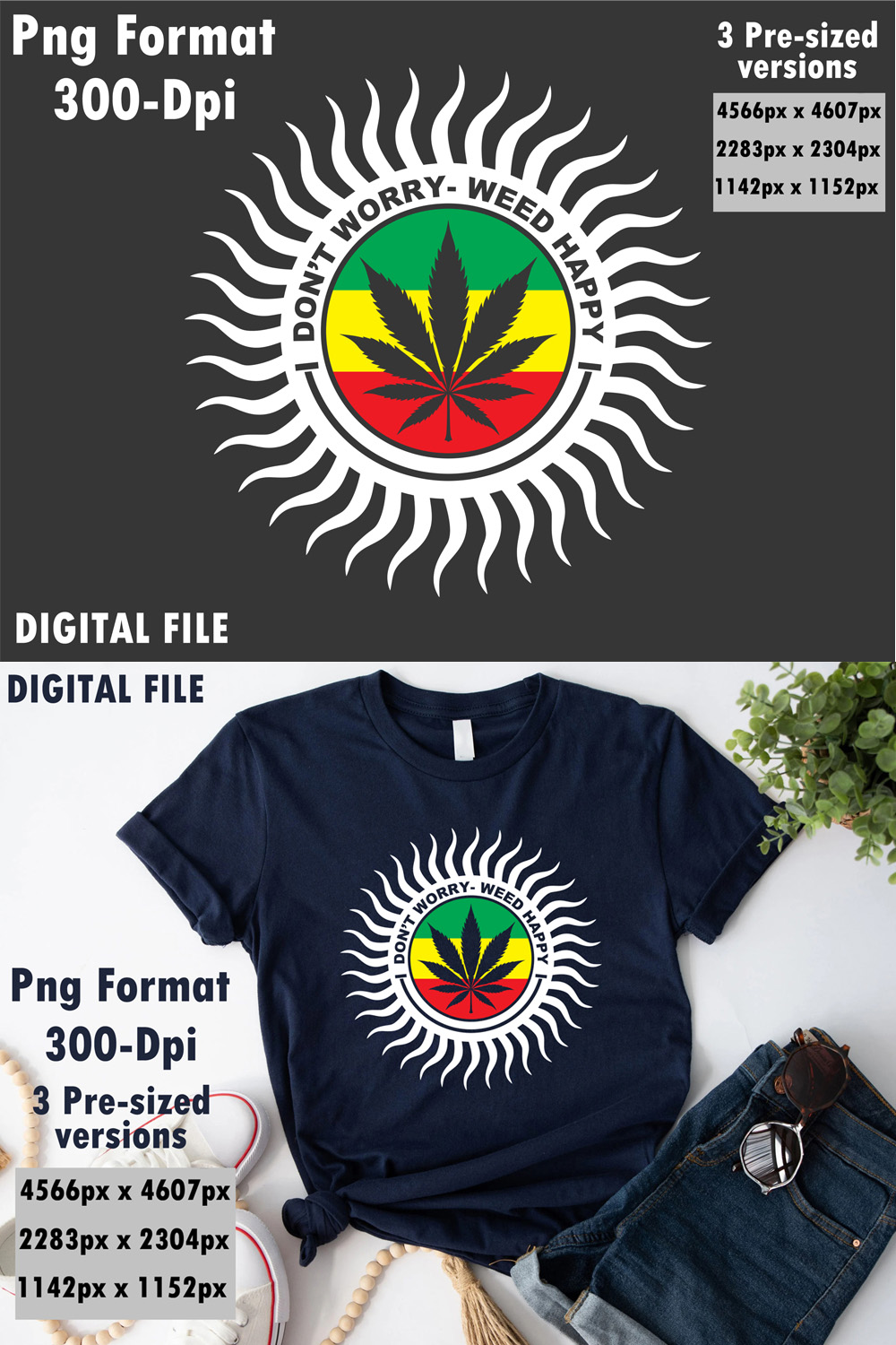 Don't Worry Weed Happy - Cannabis Leaf pinterest preview image.