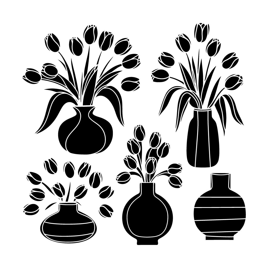 8 Pes Elegant Black Tulip Bouquets with Minimalist Vases Design logo Bundle preview image.