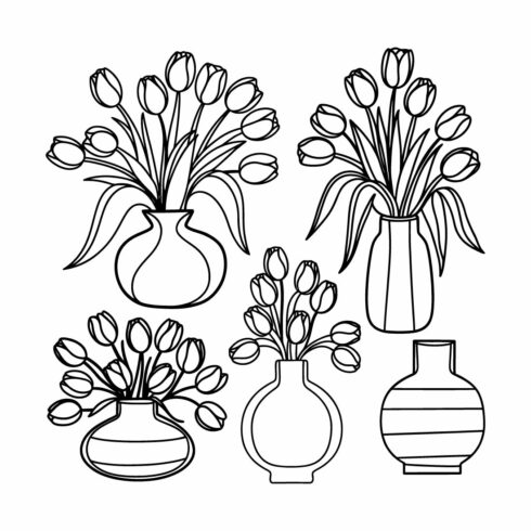 8 Pes Elegant Black Tulip Bouquets with Minimalist Vases Design logo Bundle cover image.