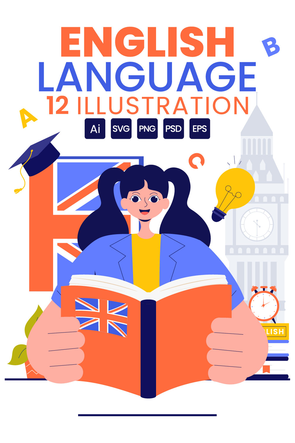 12 English Language Learning Illustration pinterest preview image.