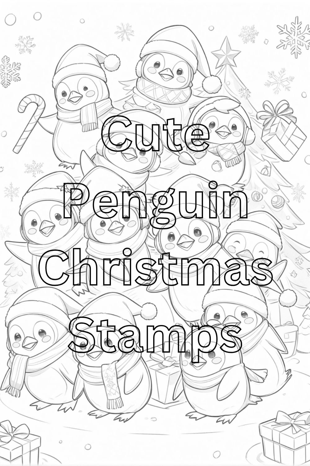 Adorable Penguin Holiday Stamp pinterest preview image.