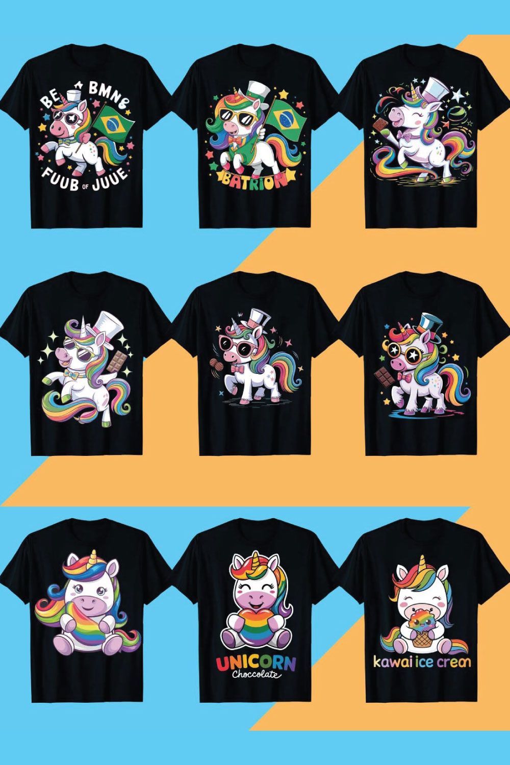 30pes PNG Whimsical Planet Unicorn T-Shirt Design Budnle pinterest preview image.