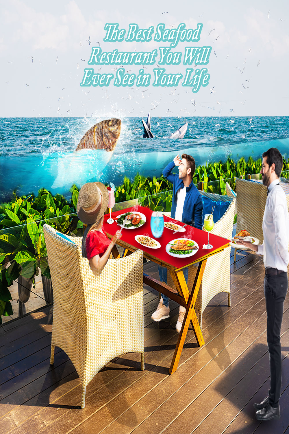 Seafood Restaurant Dining promotional Design - Editable PsD pinterest preview image.