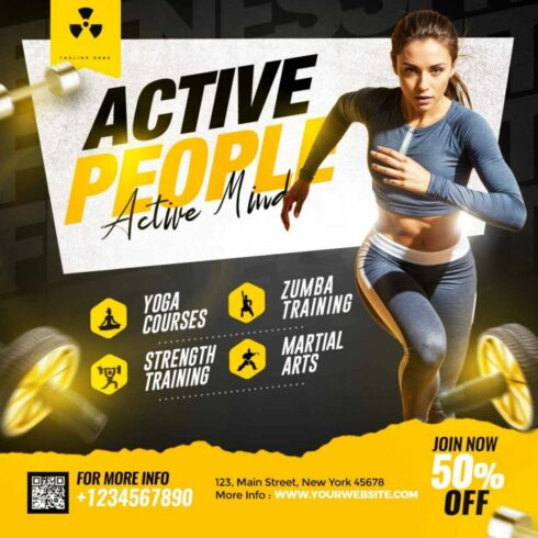 Fitness promotional social media post PSD cover image.