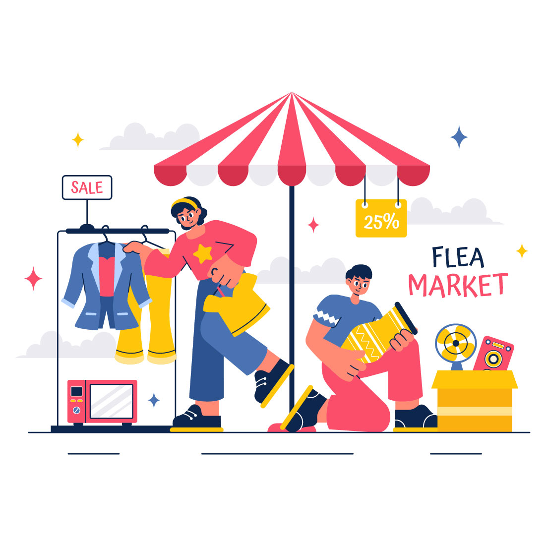 10 Flea Market Shopping Illustration preview image.