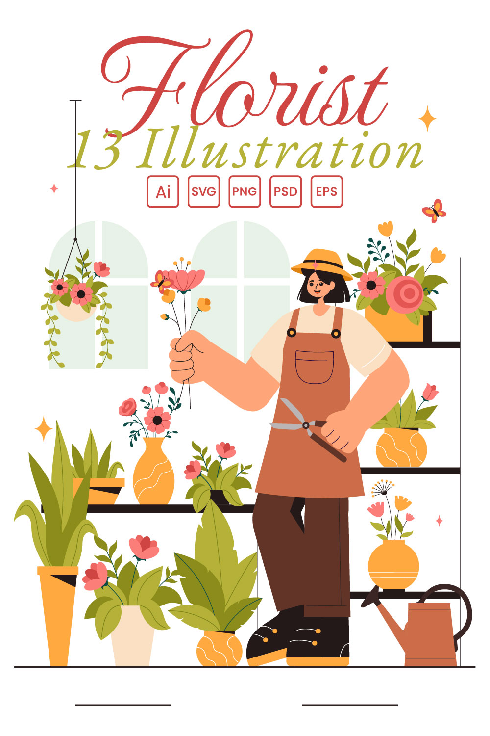 13 Professional Florist Working Illustration pinterest preview image.